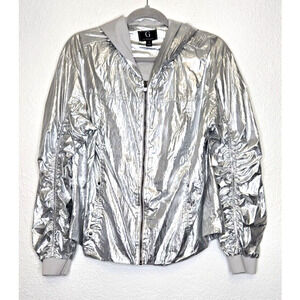 Metallic Bomber Jacket 14 Silver Hoodie Chromecore Rave Festival Futuristic Y2K